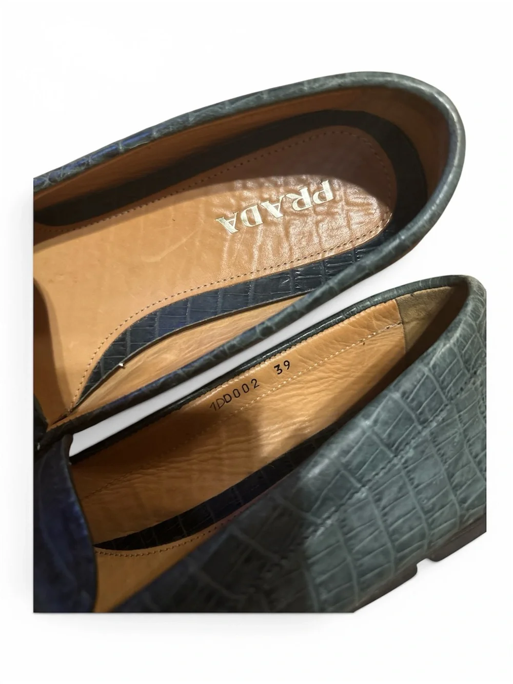 Prada Green Croc-Embossed Leather Penny Loafers